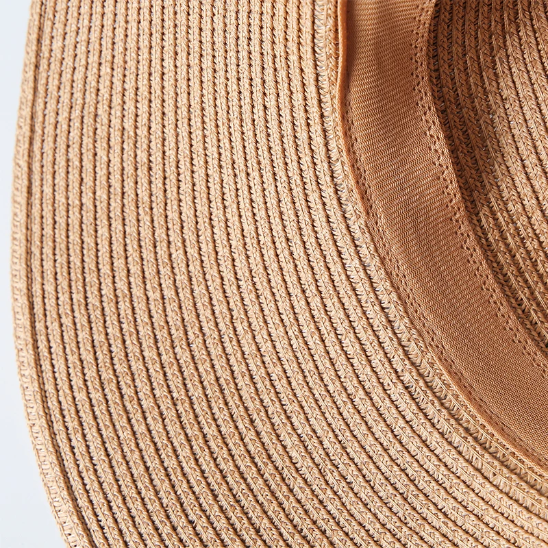 Green Red Striped Ribbon With metal Decorative Paper Straw Outdoor Hat For Women Men Wide brim Summer beach sunshade