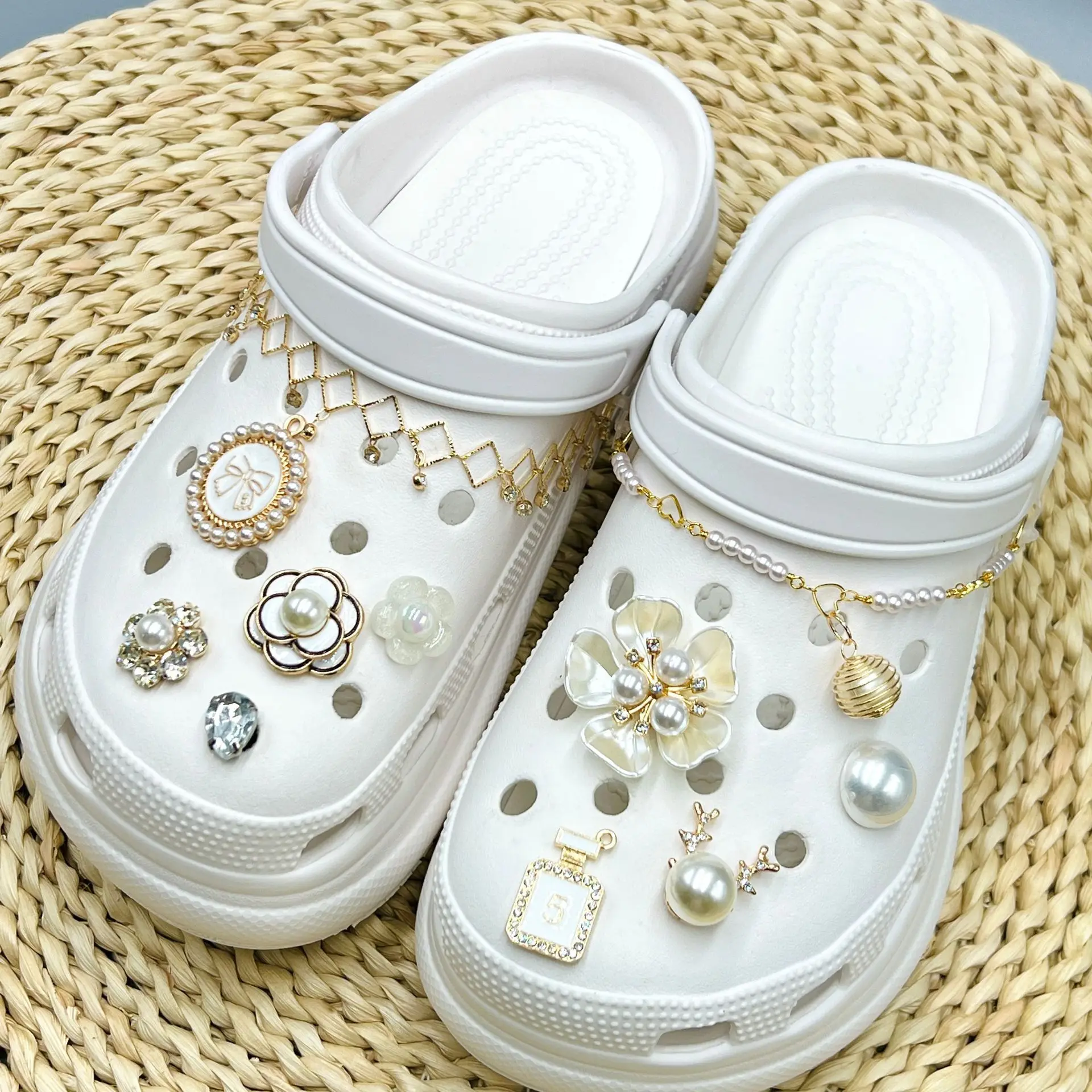 Fit Cross Cave Shoes Pearl Chain Decorative Princess Elegant Fragrant Shoe Buckle Set Accessories Little Red Book INS_3