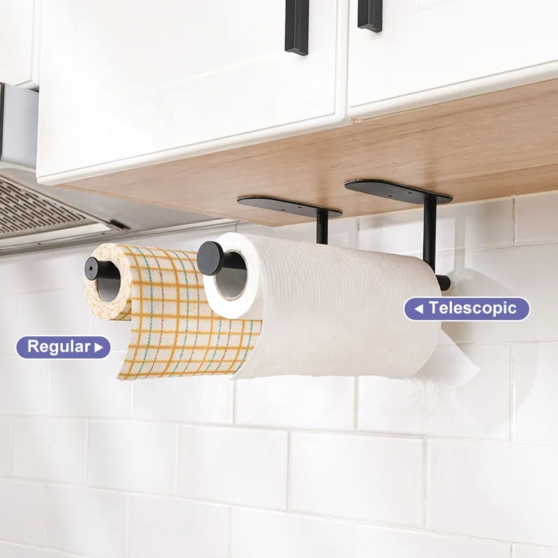 ODM/ OEM Kitchen Metal Black Paper Towel Holder Wall Mounted No Drilling Luxury Paper Roll Holder