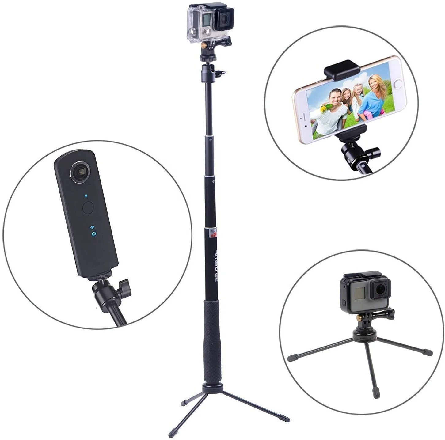
Smatree Telescoping Selfie Stick with Tripod Stand for GoPro Hero/DJI OSMO Pocket Action Camera and Phone 