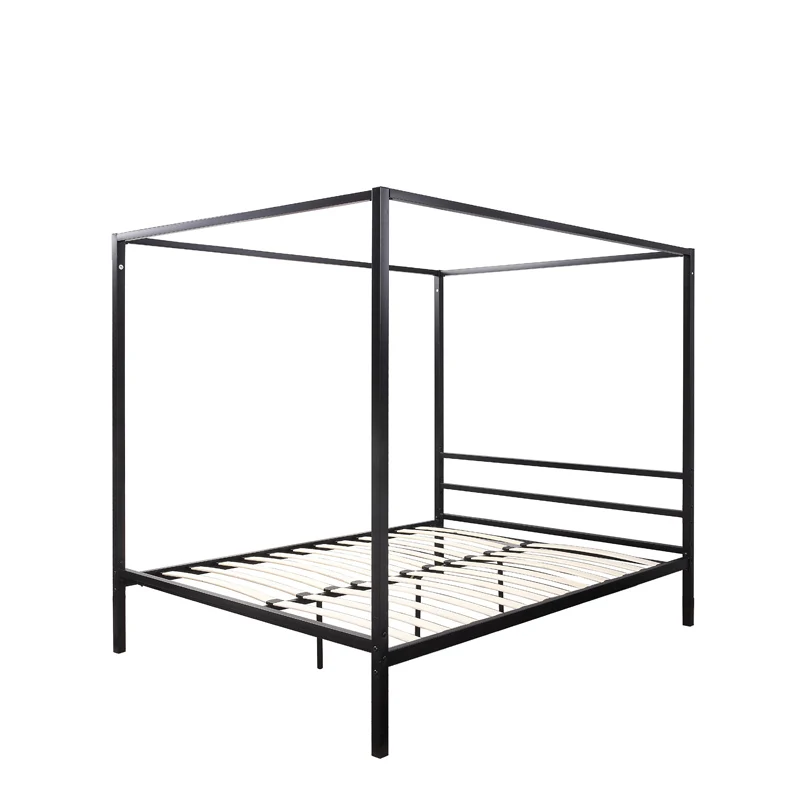 Modern Design Black Easy Assemble Queen Size Sturdy Iron Frame Hotel Canopy Metal Beds