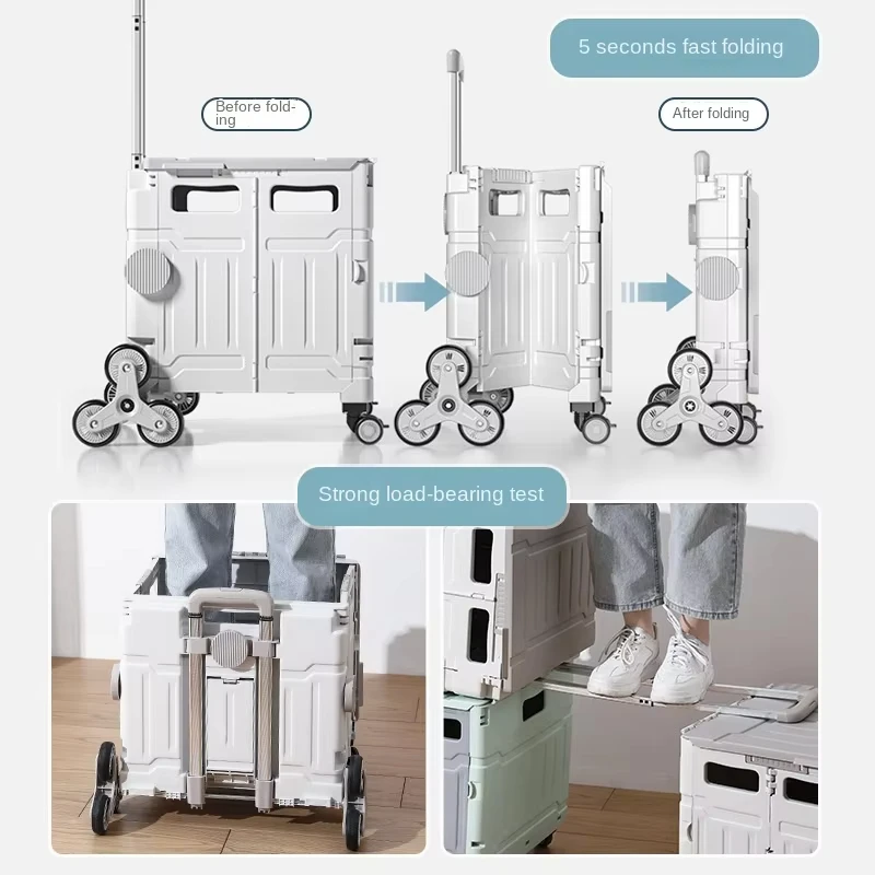 Portable Wholesale Eight Wheel Foldable Supermarket Trolley Multipurpose Folding Plastic Grocery Shopping Cart