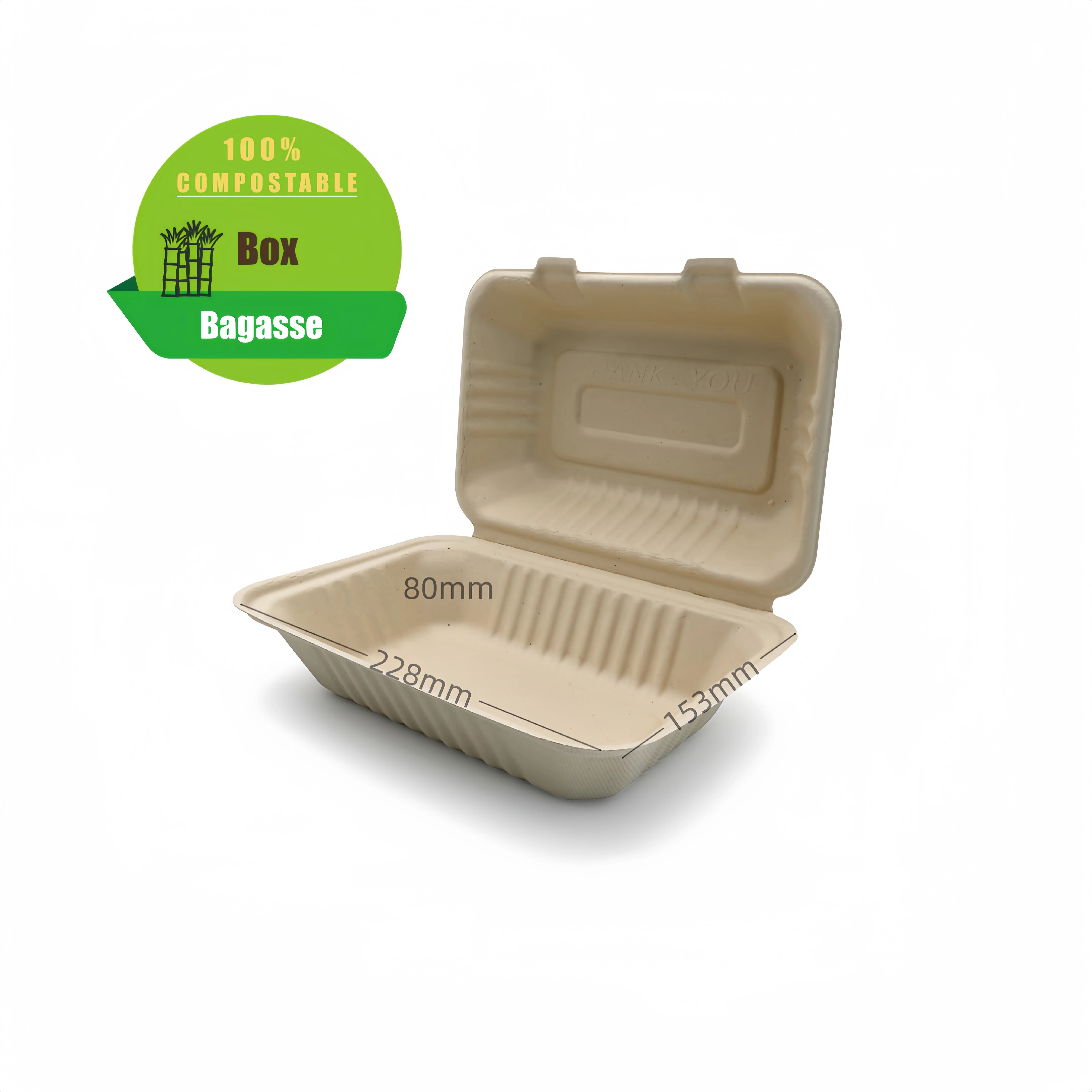 Compostable Disposable Sugarcane Bagasse Tableware Food Container Clamshell Lunch Boxes