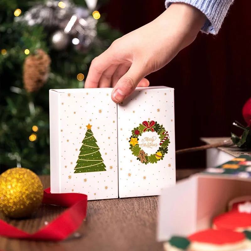 Creative designed foldable paper biscuit packaging boxes christmas cookie gift box  with window