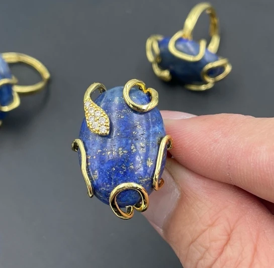 Fashion women jewelry accsss viennois jewelry wholesale 18k gold plated  lazurite big stone ring designs for women
