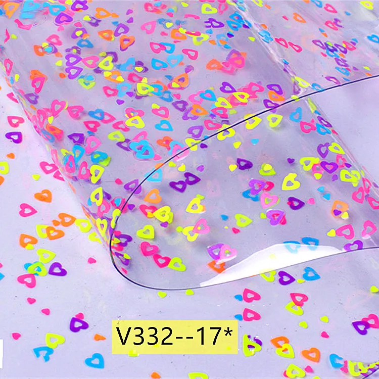 V332 New 0.4mm PVC Transparent Film Heart Carton powder Sandwich Soft Adhesive Film PVC for Cosmetic Bag stationery cases
