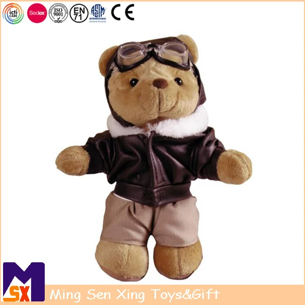 Manufacturer Custom Hot Sale Stuffed Teddy Bear With Jacket Stuffed Aviator Toys