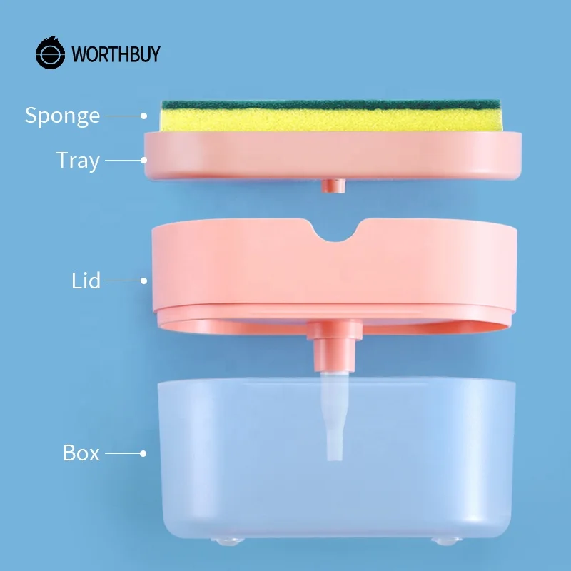 WORTHBUY 2 in 1 Kitchen Soap Pump Dispenser Caddy Dishwashing Soap Dispensers Sponge Holder Dish Soap Dispenser for Kitchen