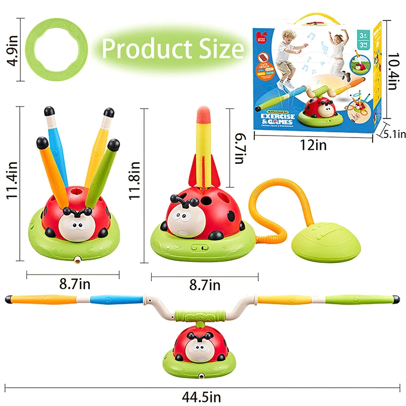 3 In 1 Outdoor Indoor Exercises Outdoor Toys Jumping Game Ring Toss Rocky Launcher Kids Sport Game Set