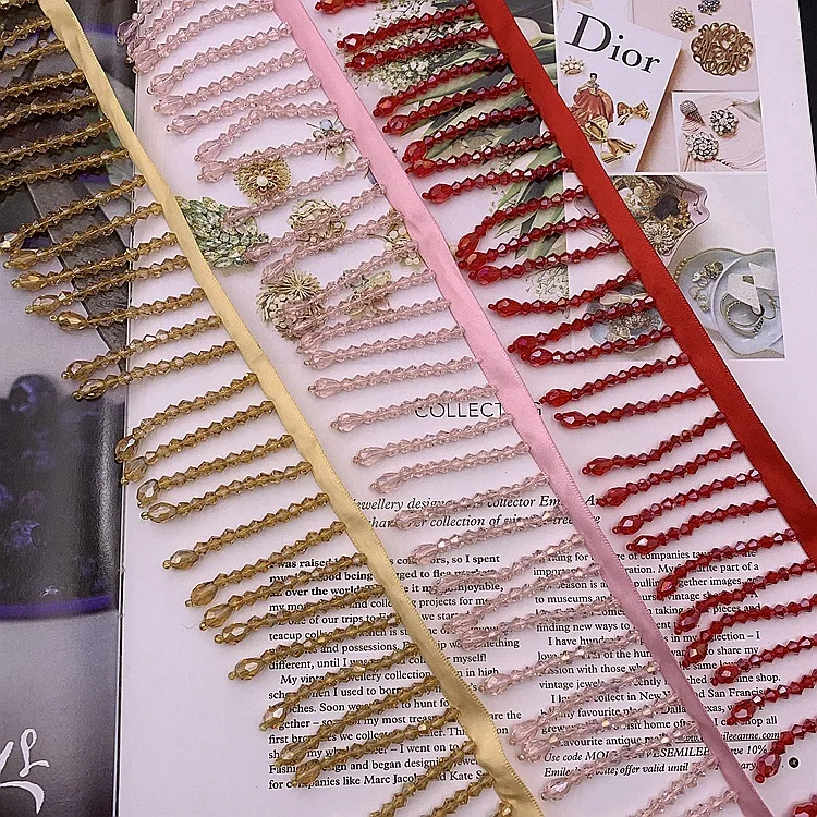 
GUGUTREE Pearl Beaded Lace Edge Trim Vintage,beads laces trims Ribbon,Bridal Dress Tassel DIY accessory appliques,KZ-204810 