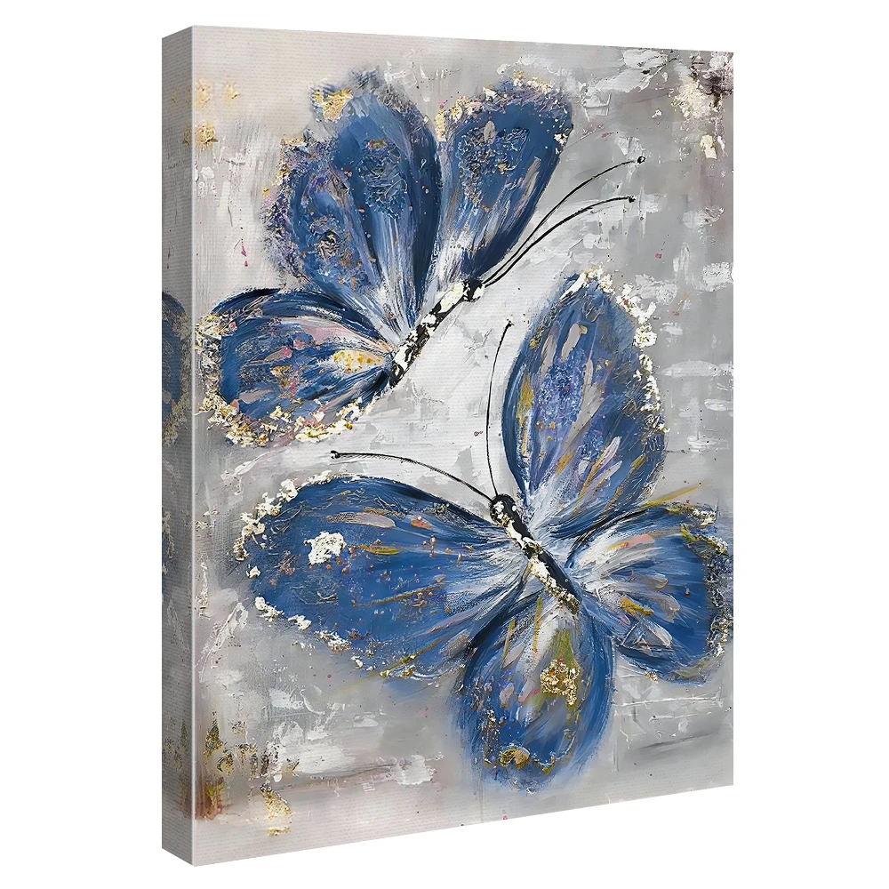 2023 New Bedroom living room decoration purple blue butterfly romantic hand drawn oil painting