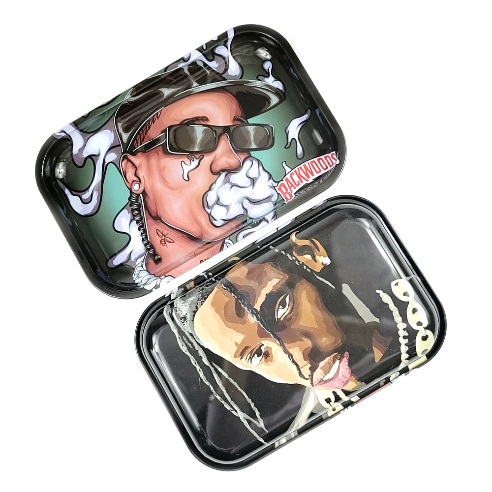 
HEMPACKA Double Side Printing Weed Tin Tray 28.8x18.8cm Metal Smoking Tobacco Rolling Tray 