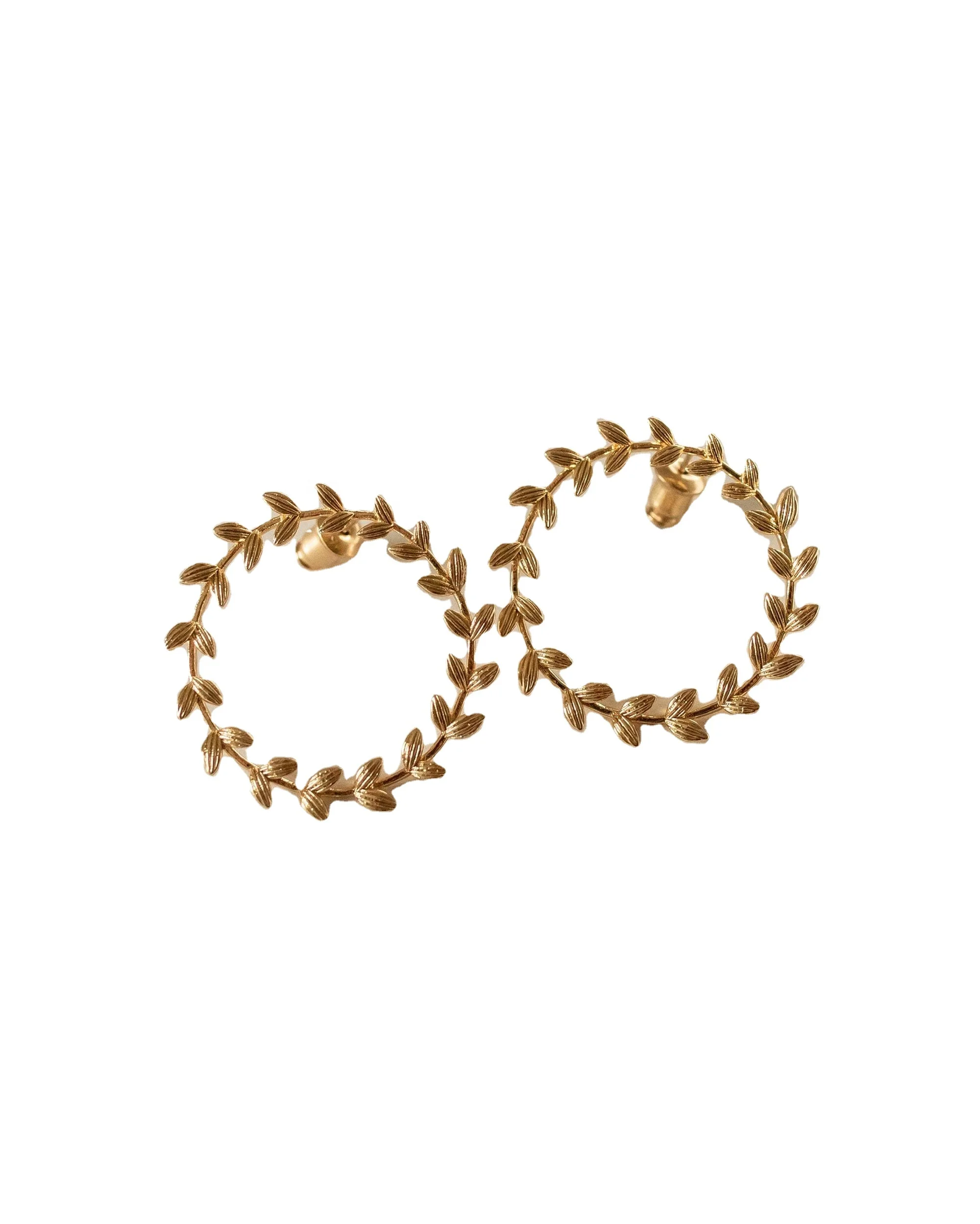 Fashion leaf shape earring for women gold plating big circle customized hoop ear rings