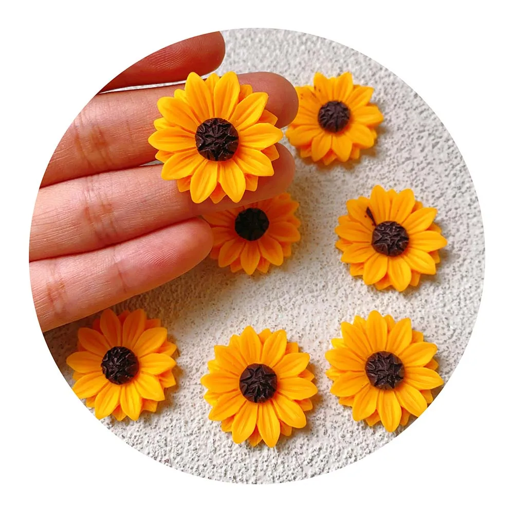 24MM Acrylic Resin Sunflower Cabochons Flatback Brown Floral Tiny Kawaii DIY Embellishments Loose Beads for DIY Projects