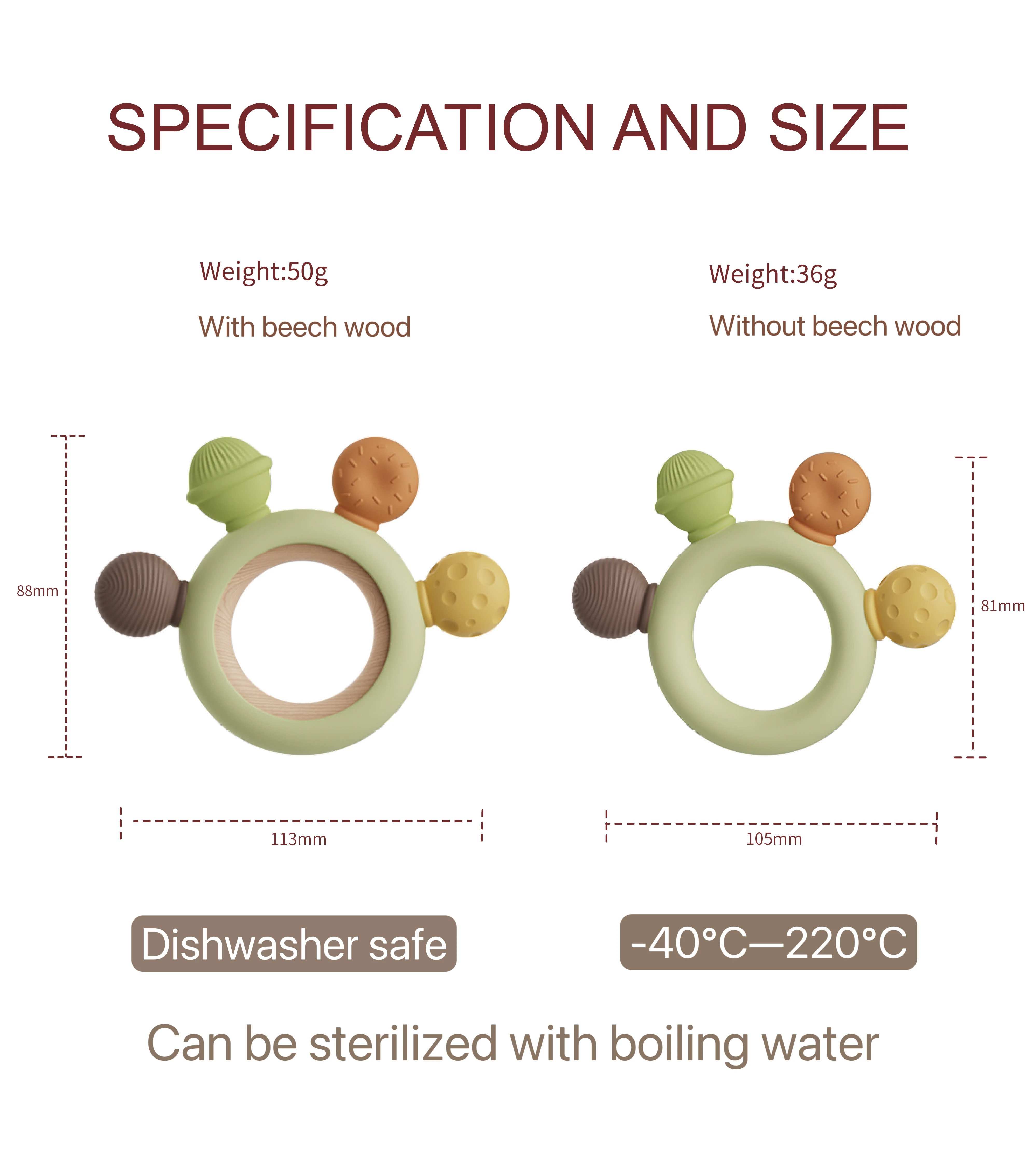 Food grade Beech sensory chew toys baby teething Ring Wooden Teether BPA FREE baby teething toy Silicone teether Baby Teether