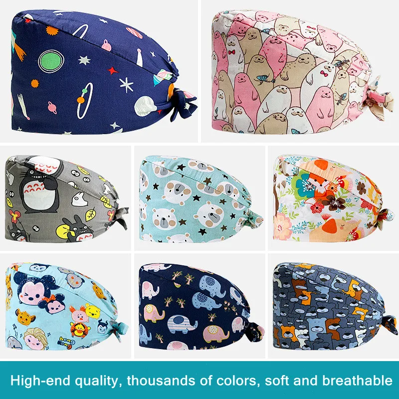 Adjustable cotton dust-proof unisex doctors working caps cartoon design Nurse caps
