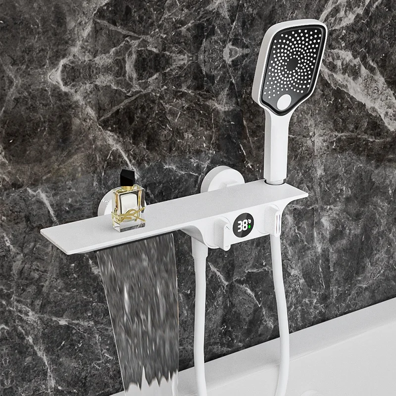 high quality white brass bathtub showers single hand bathroom faucet hot cold Digital display bathtub shower set system