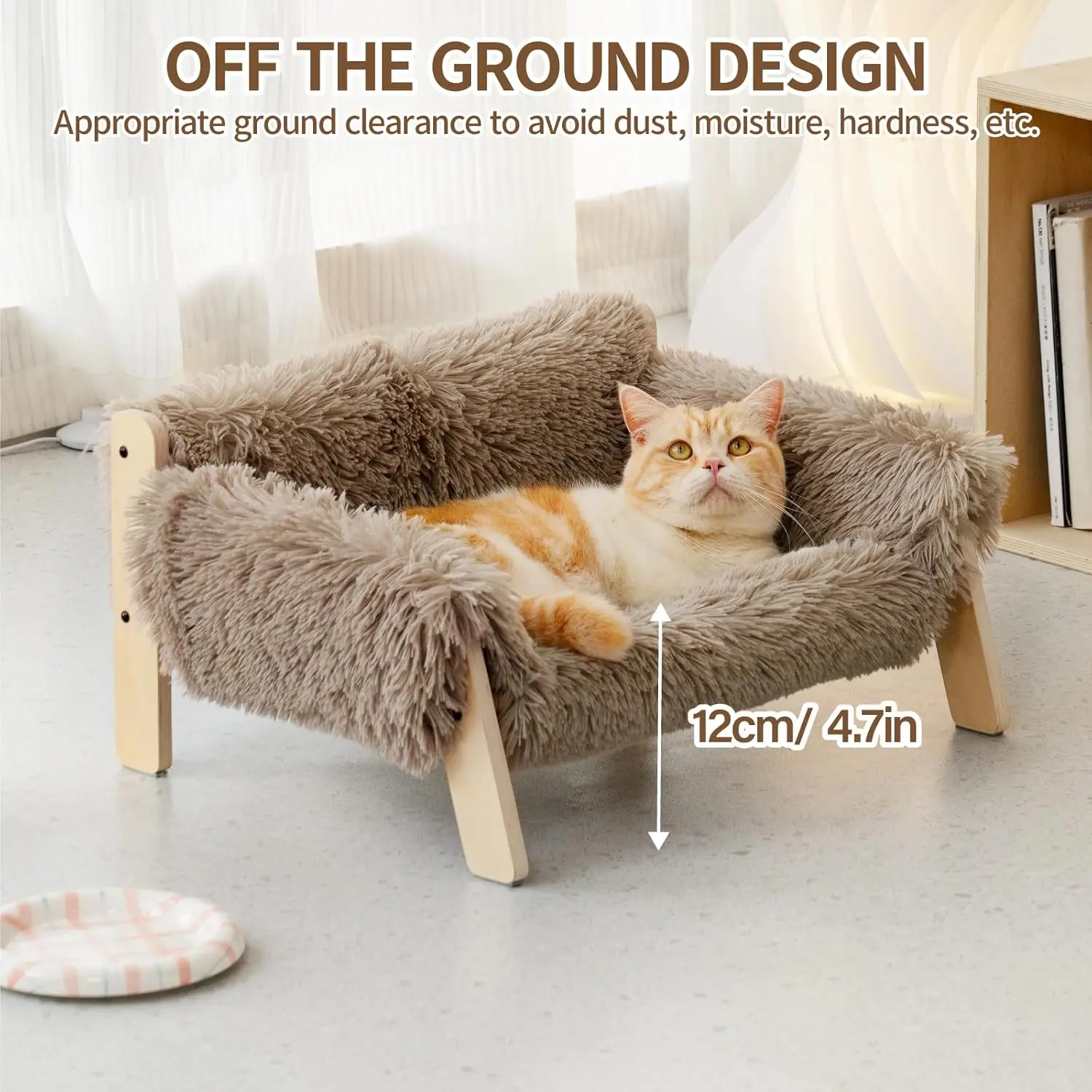 Handcrafted Wooden Cat Bed Sofa Sturdy Fluffy Couch Small Dogs Wooden Bed Elevated Pet Furniture Cat Wood Bed