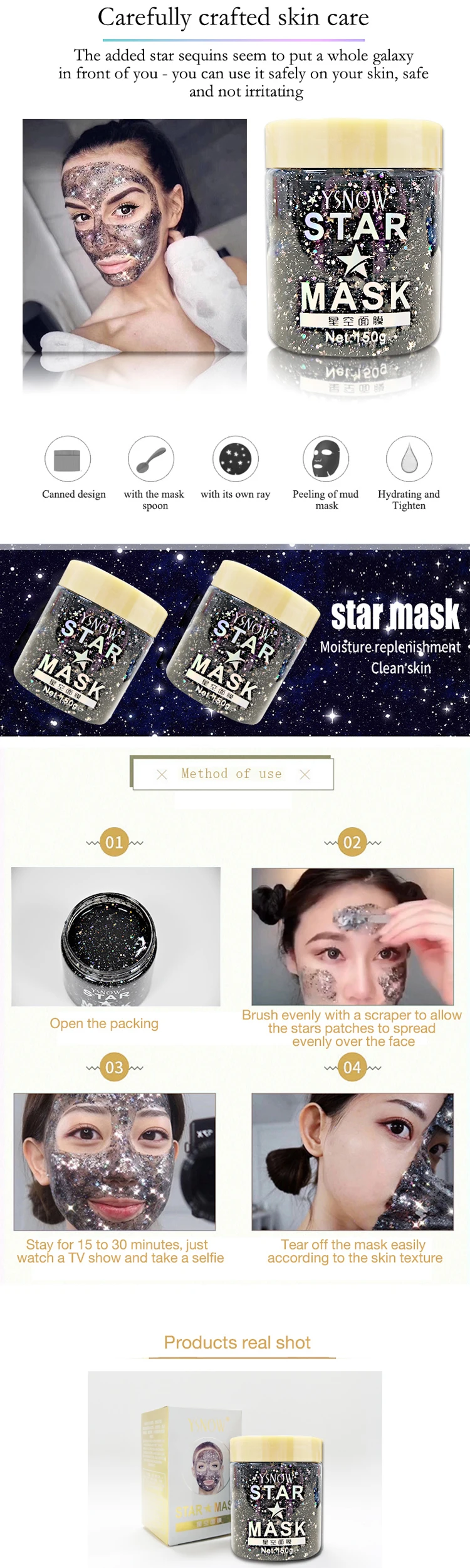 Firming Moisturizer Deep Cleaning Face Glitter Star Peel-off mask