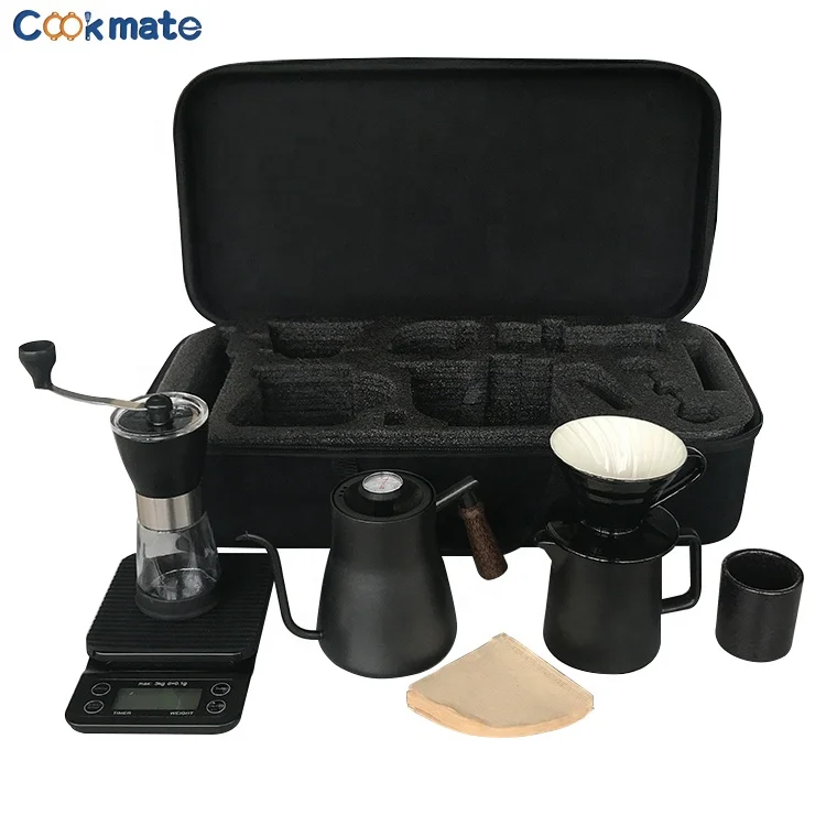 Ceramic Hand-made  V60  Coffee Maker Gift Set Accessories with Timer Pour Over Kettle Server Paper Filter