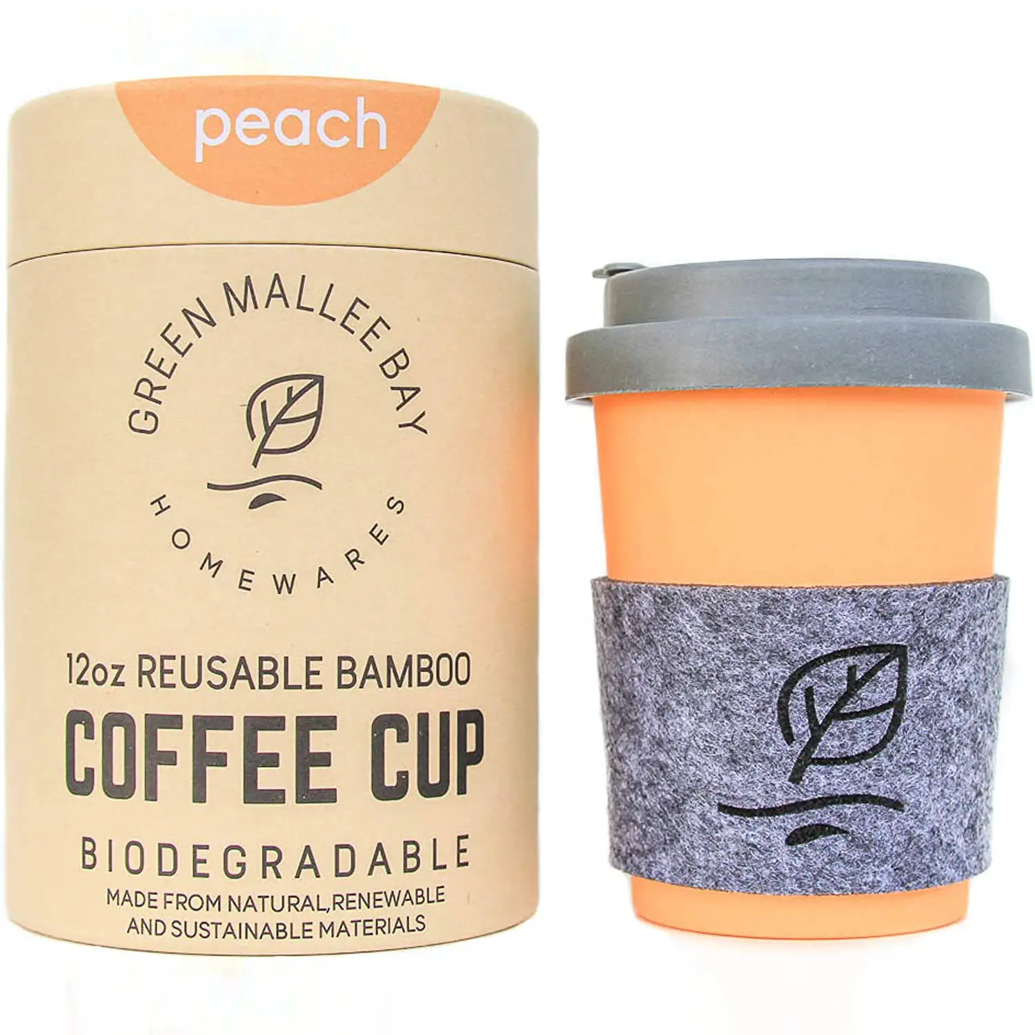 Reusable Coffee-Cup With Lid - Ecoffee Cup - Portable To-Go Natural Bamboo Fiber Cups With No Leak Silicone Lids - Dishwasher
