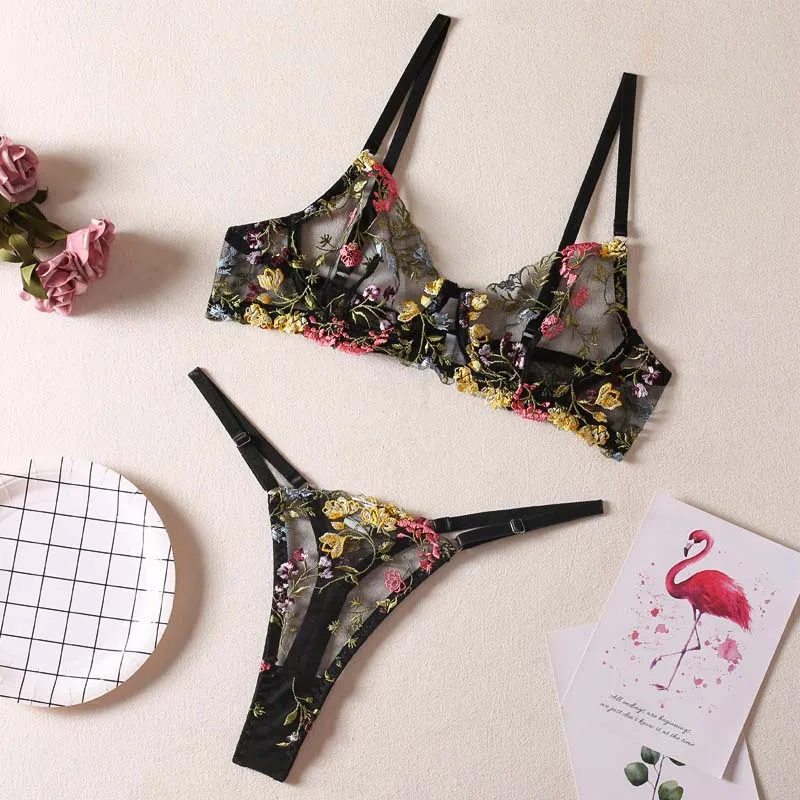 Custom Logo Net Bra Set Sexy White Lace Bra Girls Transparent Panty Set Sexy Girl Beach Bra Sets Underwear