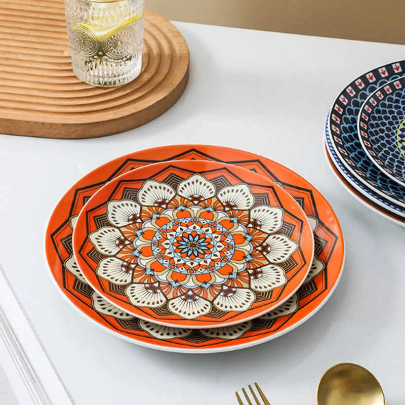 Homesun Platos Para Colorful Nordic Bohemia Style Restaurant Bohemian Porcelain Dinner Serving Moroccan Ceramic Plate