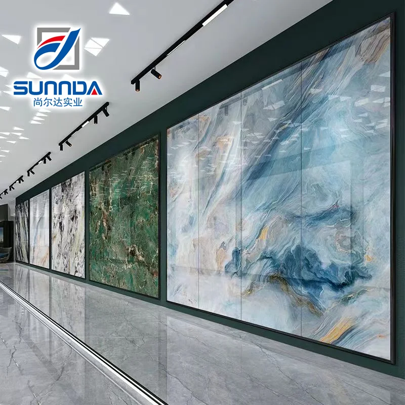 Big size Sintered stone slab matte polished satin surface marble landscape painting design for accounter top house hotel villa