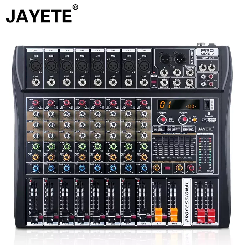 Jayete Mixer Professional Multi-reverberation Stage Live Broadcast Home Wedding Usb Digital 8-channel Mixer