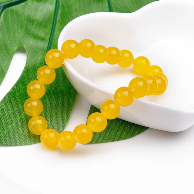 Yellow Agate Jade Round Bead Bracelet High Quality Citrine Handmade Semi Gemstone Beads Bracelet Natural Stone Available 1-3days