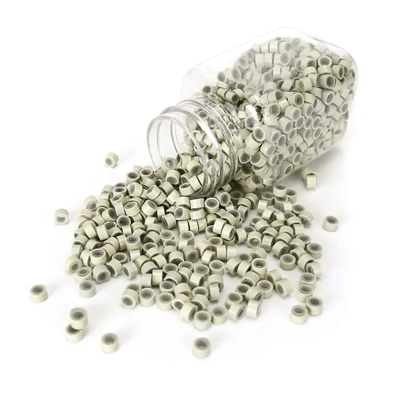 1000pcs Bottle Hair Extensions Micro Rings Links Beads 5mm Silicone Lined Beads for Human Hair Extensions Tool
