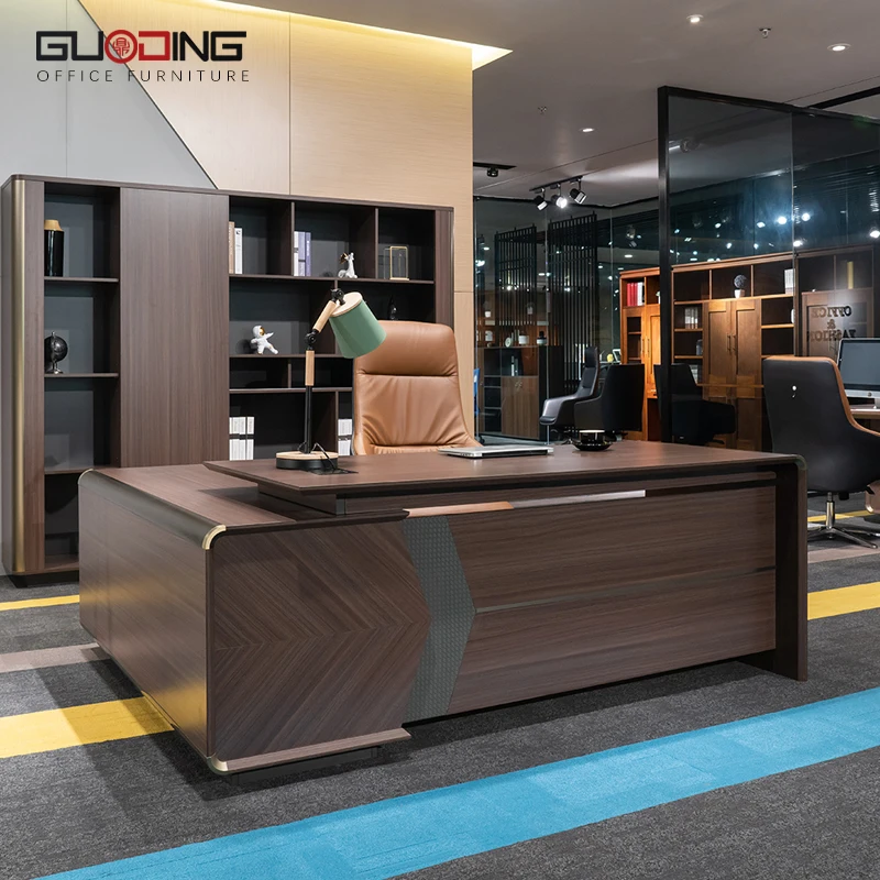 MDF office furniture set ceo manager l shape desk office chair and table business wood executive office desks