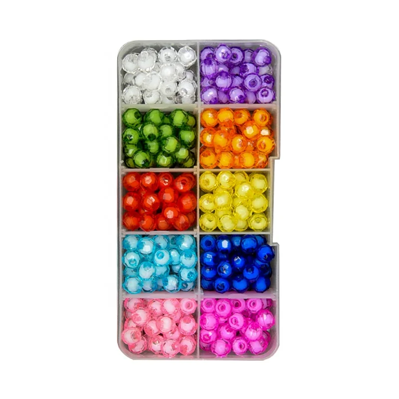 Wholesale Sales 10 Grids 300PCS Rainbow 8mm Faceted Beads In Beads Handmade Accessories DIY For Jewelry Making