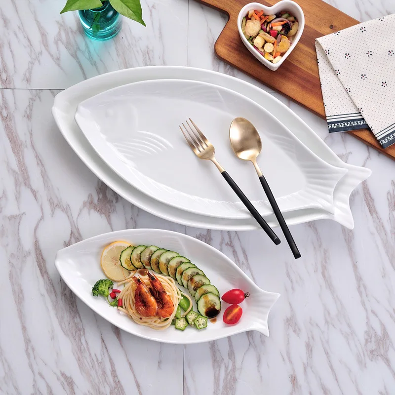 Wholesale bulk white porcelain tableware 13/15/17.5 Large ceramic fish plate