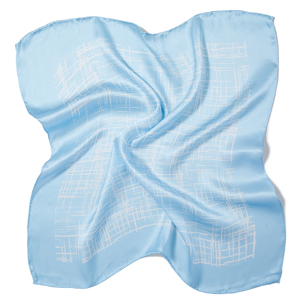 Pure Silk Scarf Square Bandana Hand Rolled 21 Inches Sky blue Printed Satin Pochette Beautiful Accessory