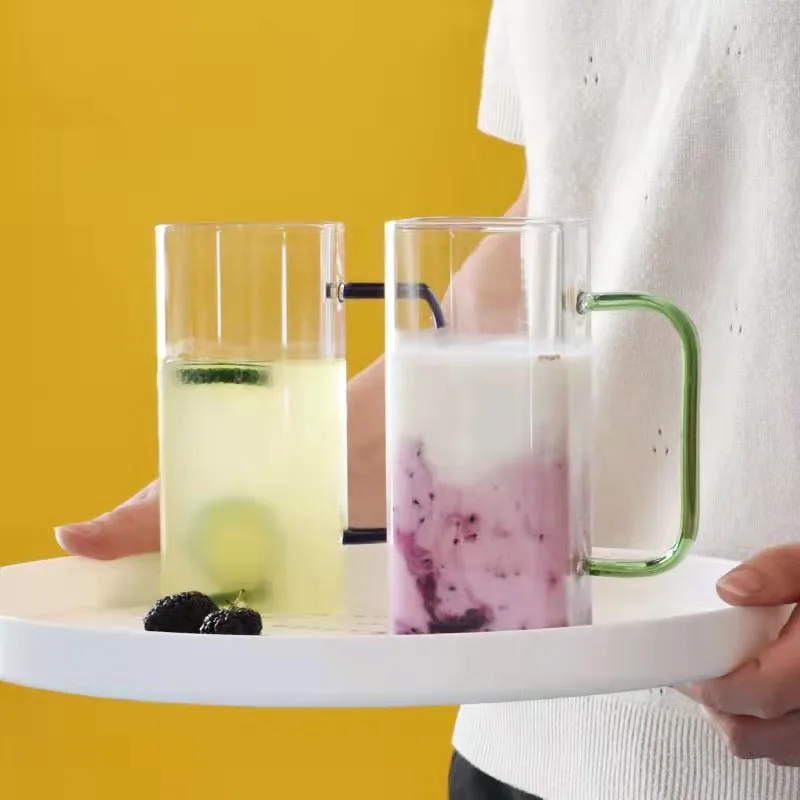 380ml Square High-quality borosilicate 6 colored beer glass cup with color handle single wall glass for milk juice beer