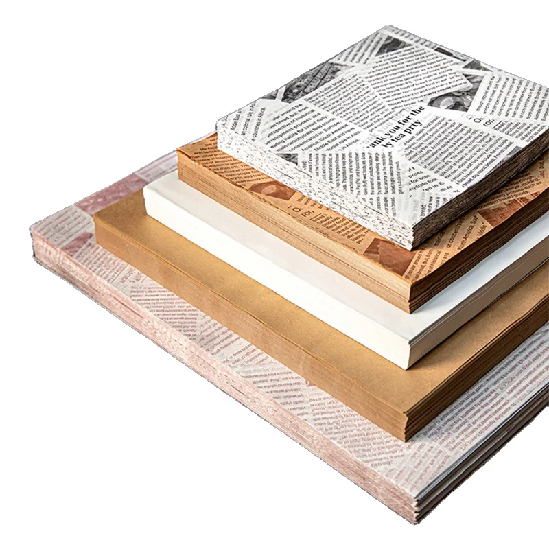 Food Wrapping Paper Newspaper Design Sandwich Burger Fries Fried Food Wrapping Paper Plate Mat Oil Waxed Paper papel encerado
