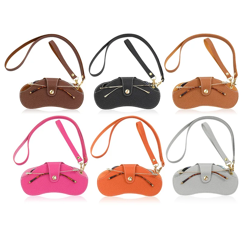 Brands Leather Eyeglasses Case Slim Sunglasses Pouch Glasses Organizer Soft Eyeglass Holder Bag With Wrist And Neck Lanyard