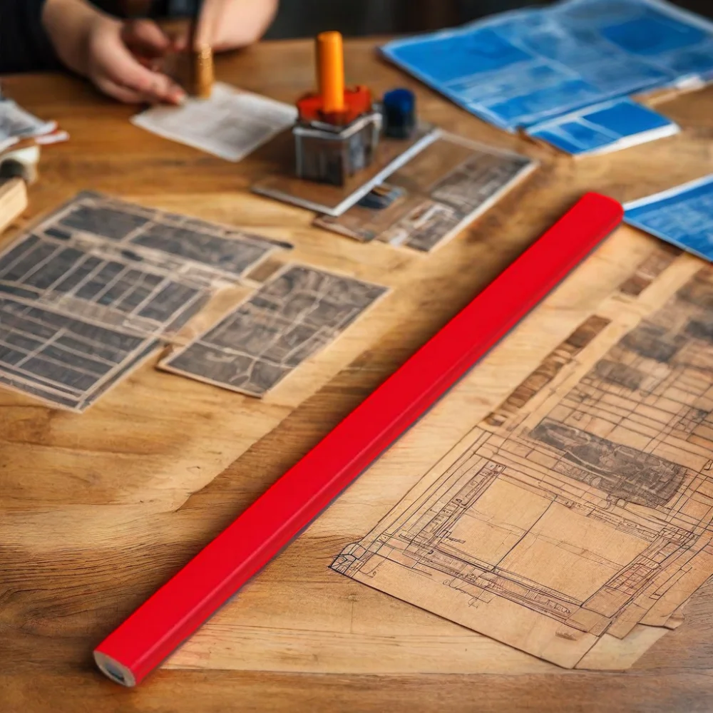 Carpenter Pencil with Octagonal Red Hard Black Lead Woodworking Marking Tool for Woodworking and Construction Projects