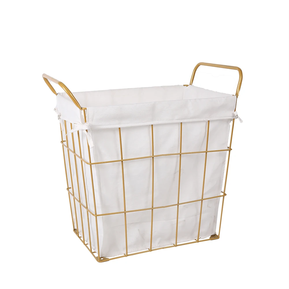 New round hollow out home iron wire fruit basket candy snack storage grid metal wire storage organizer bin basket with polyester