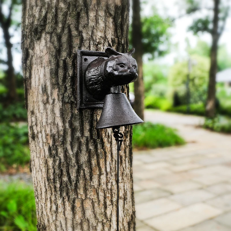 Vintage American Country Cast Iron Cat Head Doorbell | Bell Pendant for Home and Balcony Decor