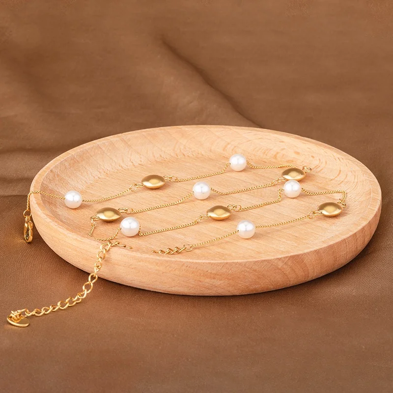 Minimalist Jewelry Stainless Steel 18K Gold Shell Pearl Satellite Chain Necklace For Women