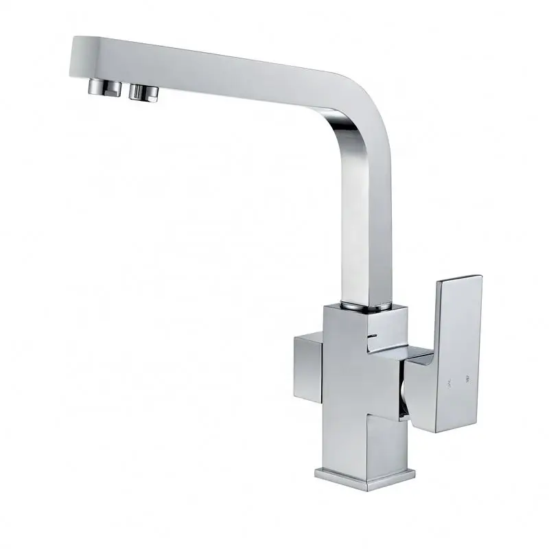 Dual handles dual aerators brass 3 ways drinking water faucet for RO pure water
