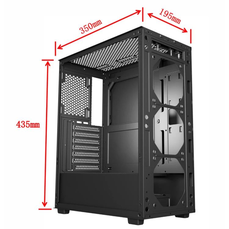 ATX Gaming PC Tower Case Steel Mesh Panel Design 7 PCI Slots and Glass Panel 3.0 USB for Desktop Computer