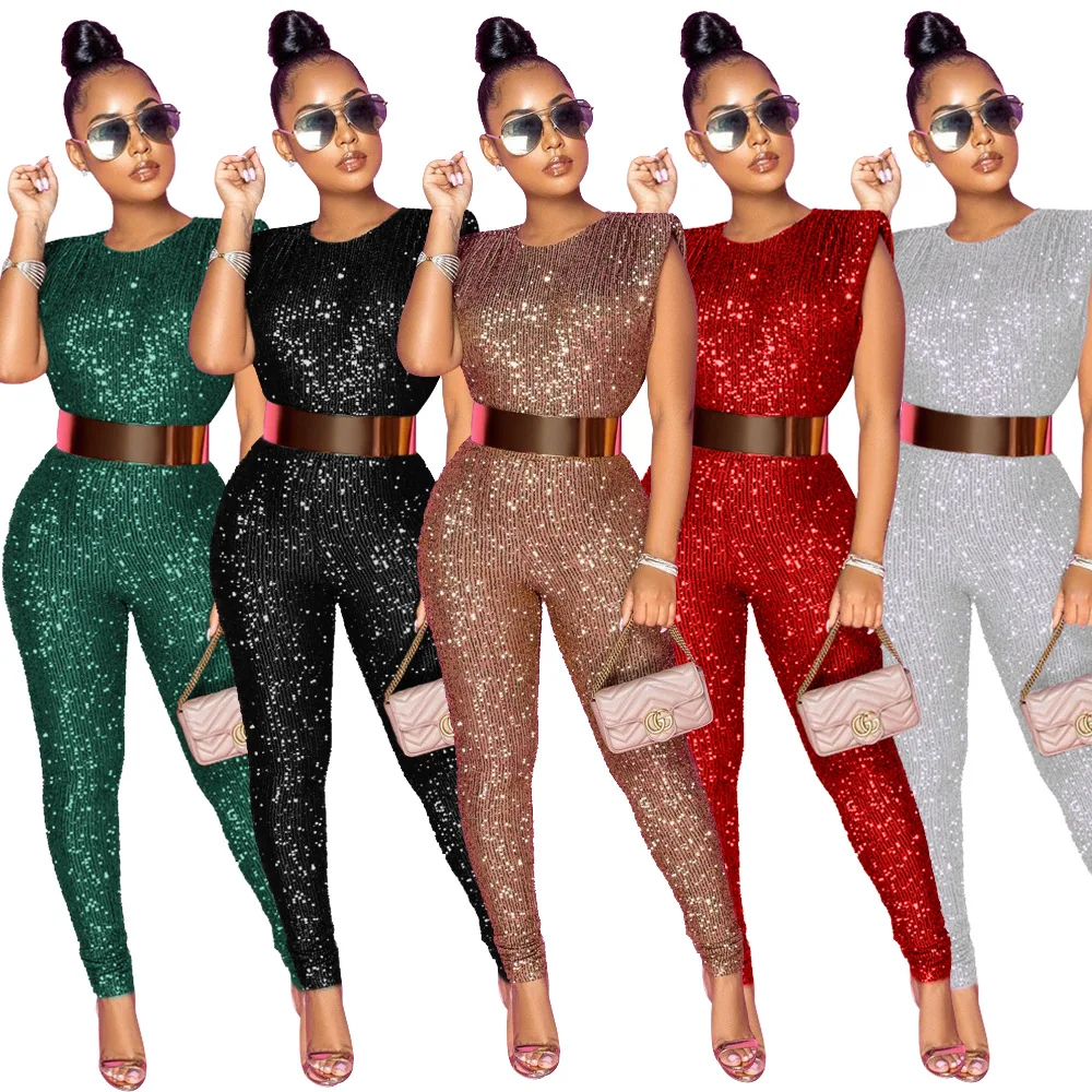 2021 New Arrival Women Glitter Bodysuit One piece With Invisible Zipper jumpsuit Ladies Fashionable Jumpsuit