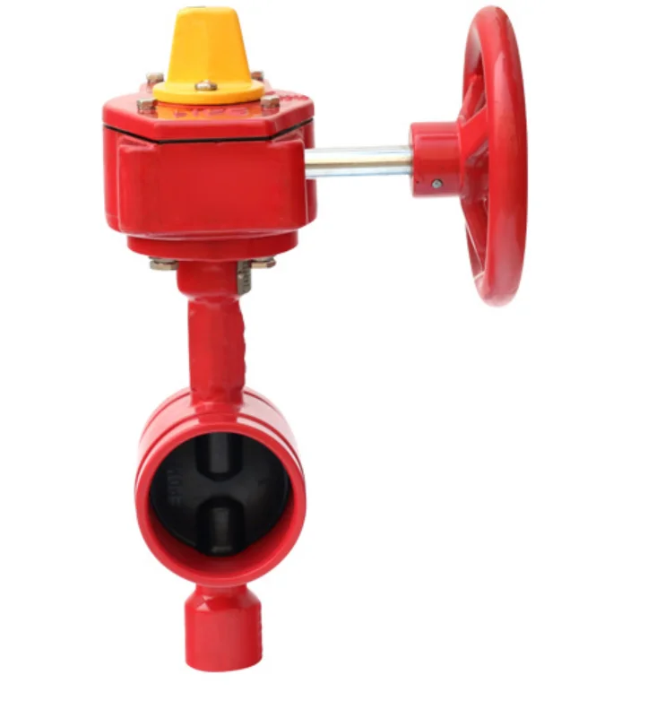 TKFM worm gear box type DN65 dn600 ptfe slotted grooved end butterfly valve for fire extinguisher