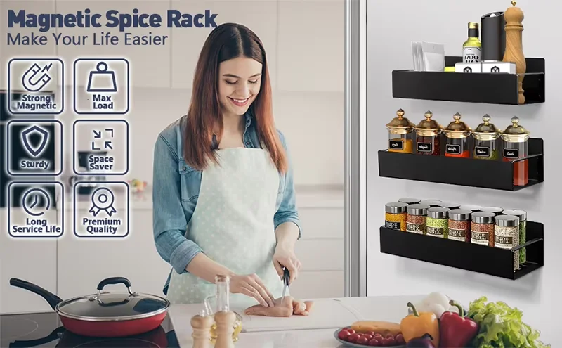 High Quality 2-5 Tier Magnetic Spice Storage Rack Organizer Wholesale Cheap for Kitchen Refrigerator Use Wall Mounted Shelf