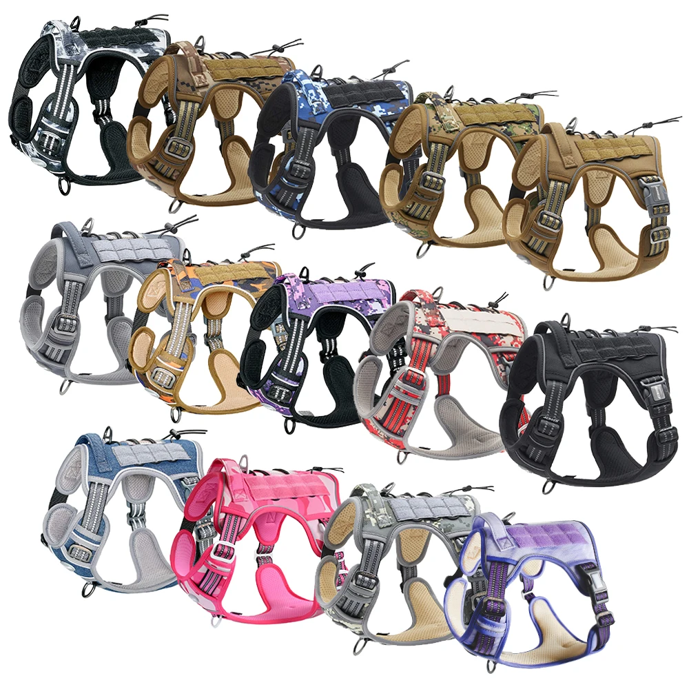 900D Nylon Waterproof Tactical Large Dog Harness No Pull Safety Reflective Adjustable Training Pet Vest Harness