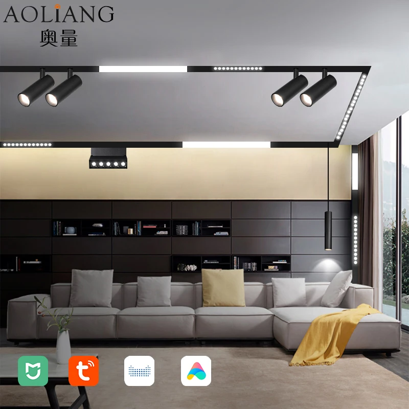 . 2021 New Trend 48V Linear Spotlight Magnetic Track Light System Led Track Light Surface Recessed Pendant Black Silver Luminous