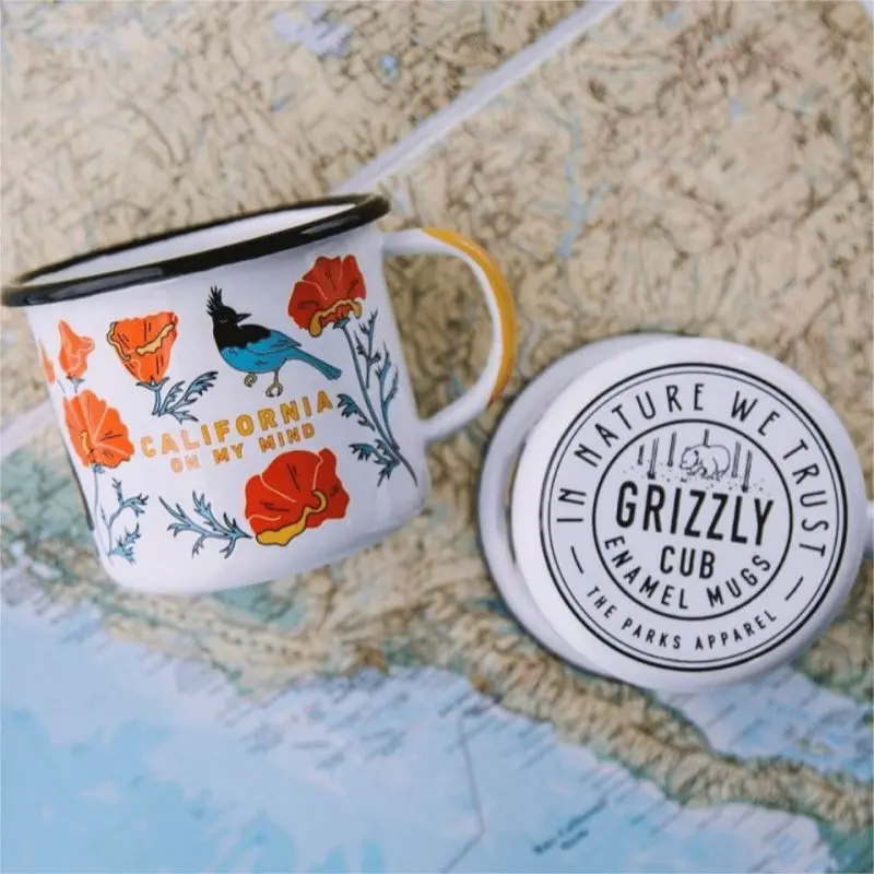 Outdoor camping picnic non toxic custom printed colored pantone qualified enamel tin coffee cup mug with handle